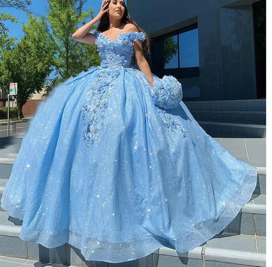 Sweet Blue Girls Ball Gown Quinceanera Dressesn Princess Formal