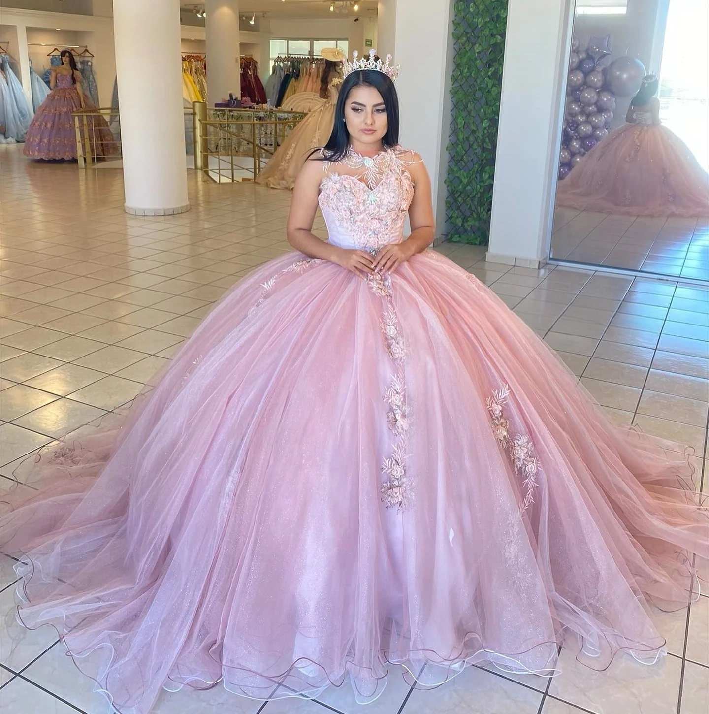 Pink Princess Quinceanera Dresses Ball Gown Sweetheart Tulle