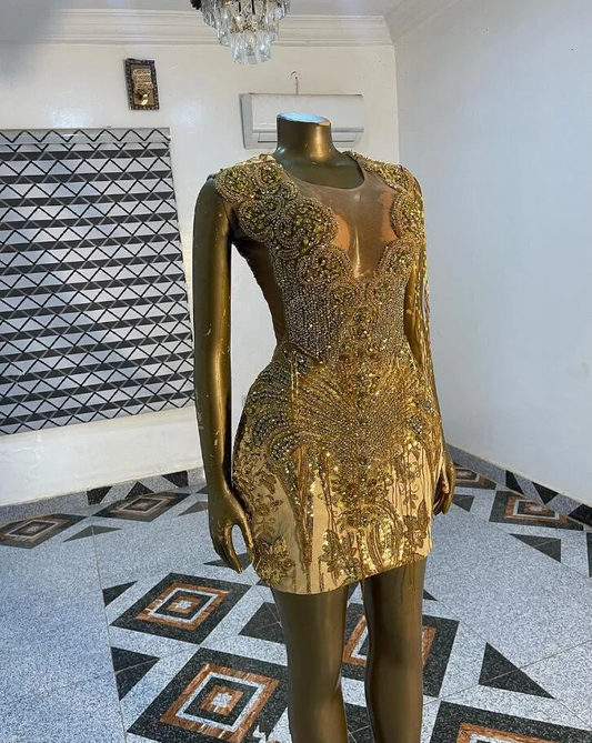 Sparkly Gold Short Black Girl Prom Dress for Women Luxury Diamond Crystal Tassel Gillter Birthday Homecoming Gown