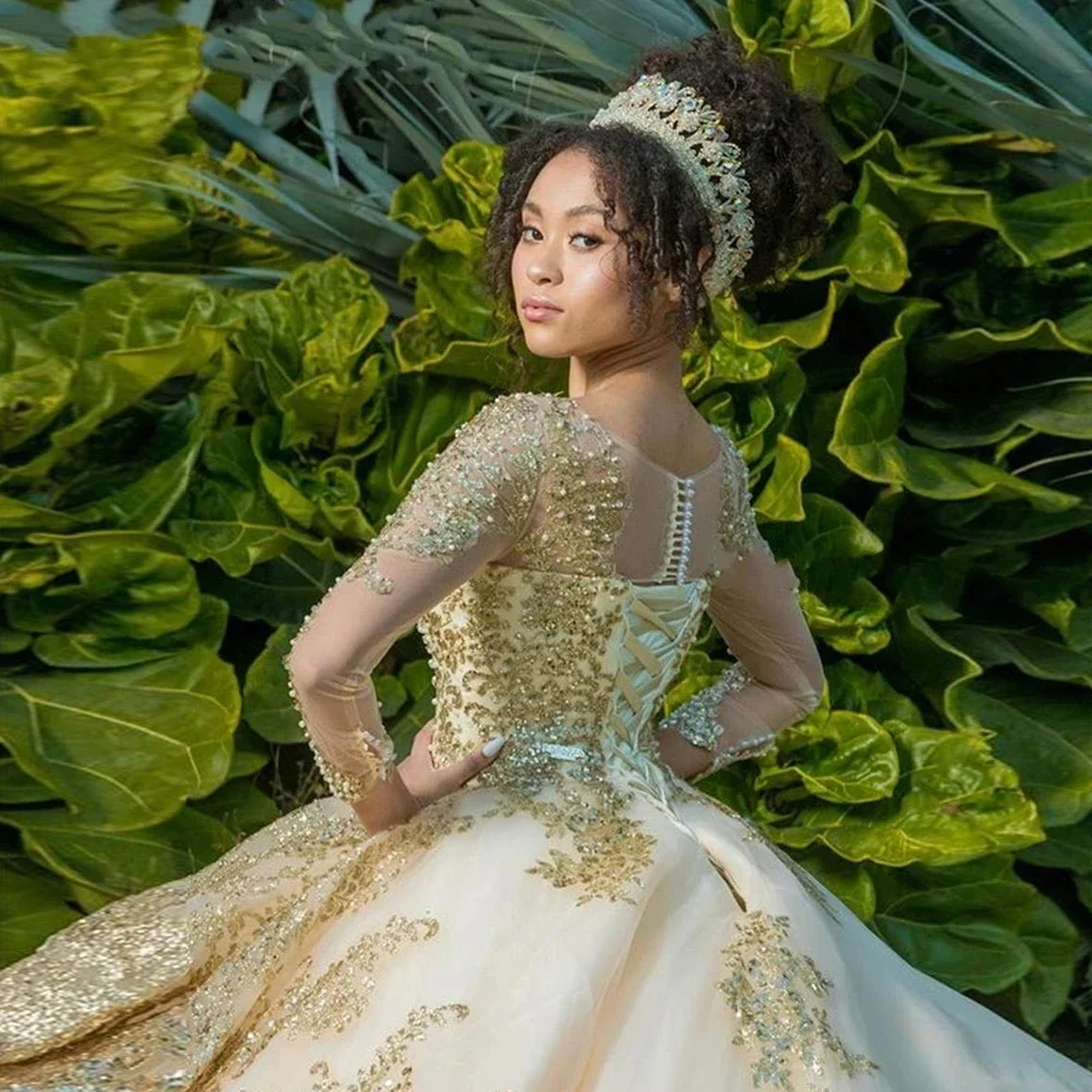 Gold Appliques Ball Gown Quinceanera Dresses Vestidos De 15 Anos Forma