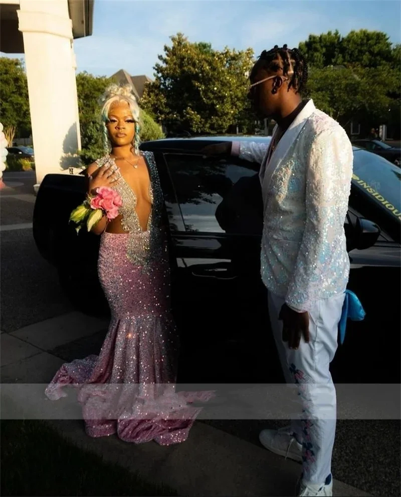 Luxury Pink Prom Dress For Black Girls Sparkly Crystal Rhinestones Beading Sequins Gown Birthday Party Homecoming Gown