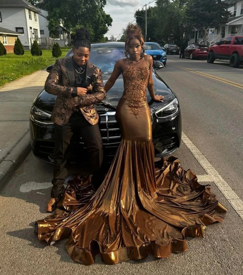 Sparkly Gold Diamonds Long Prom Dress Beads Crystals Rhinestones Court Train Glitter Birthday Party Wedding Reception