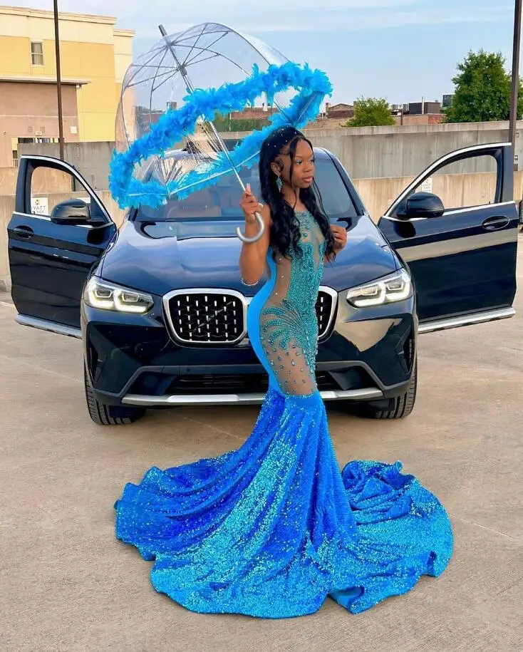 Sparkly African Prom Dress for Women Luxury Diamond Crystal Velvet Black Girl Birhtday Queen Gown