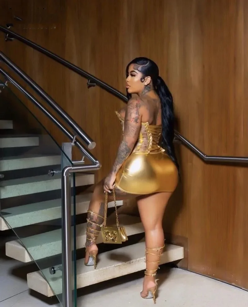 Sexy Gold Birthday Dresses Party Wear Strapless Beading Mini Prom Dress Backless Clubbing Dress Nightclub