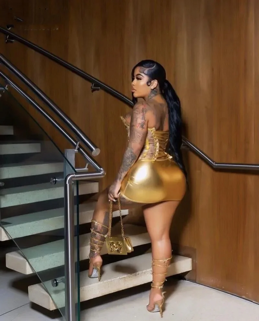 Sexy Gold Birthday Dresses Party Wear Strapless Beading Mini Prom Dress Backless Clubbing Dress Nightclub