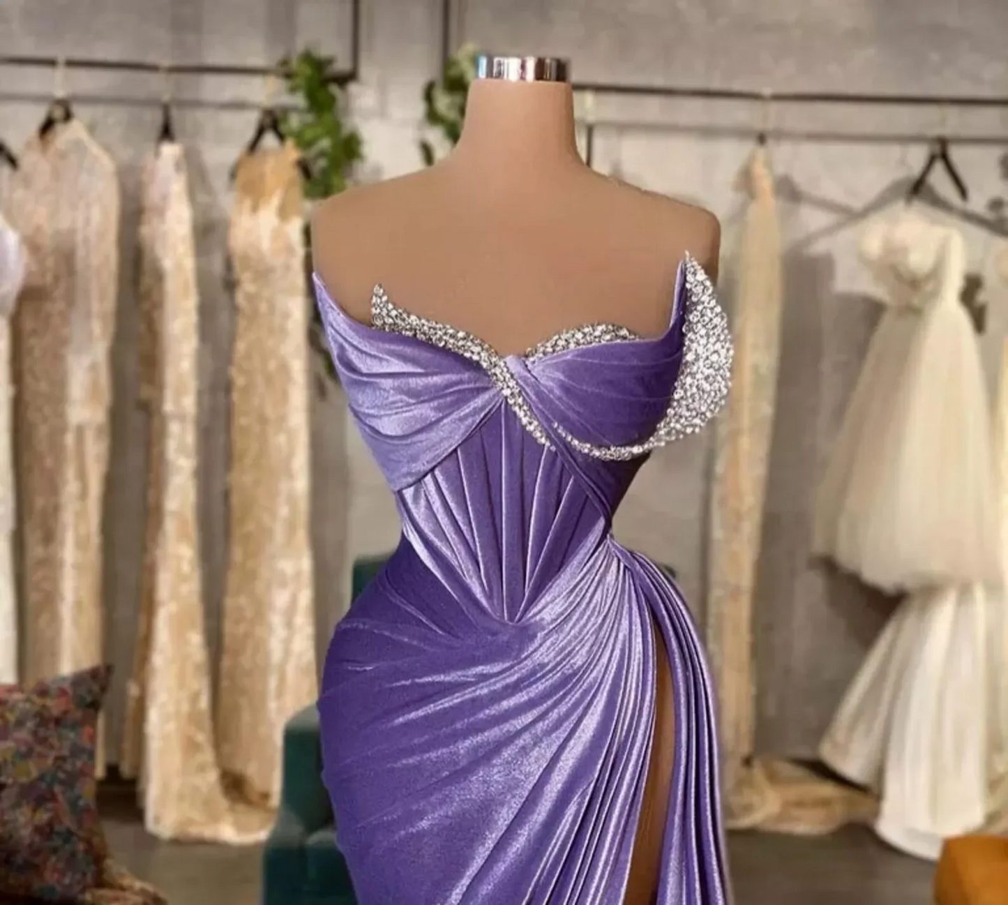 Lavender Elegant Velvet Prom Dresses Dubai Arabic Mermaid Women Party Gowns Pleated High Split Sexy Formal Evening Gowns