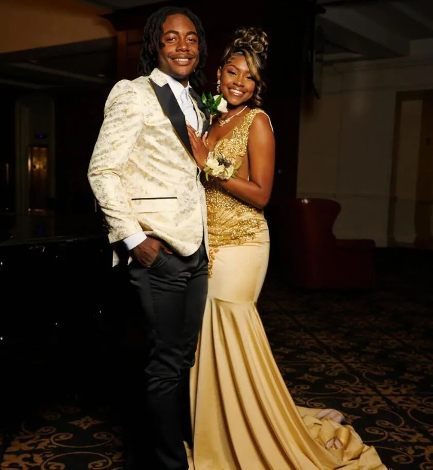 Gold Sparkly Long Prom Ceremony Party Dresses for Black Girl Luxury Diamond Crystal Evening Gown