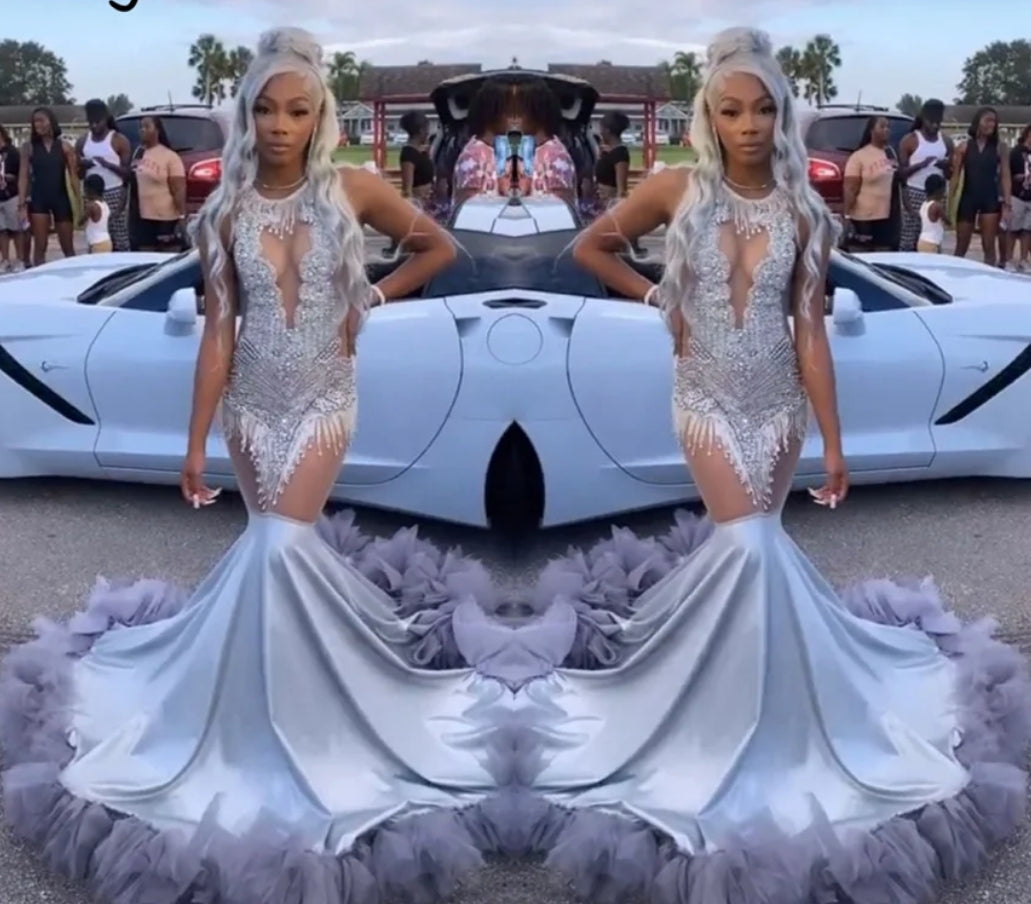 Sexy Silver Prom Dress Velvet For Black Girl Glitter Beads Crystals Rhinestones Birthday Party Evening Gown