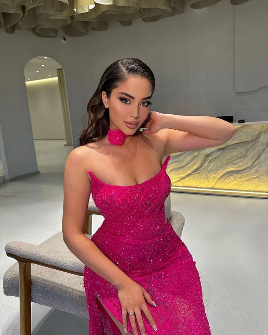 Purple Mermaid Evening Dress Sequined Shiny Prom Gowns With Draped Graduation Party Dress