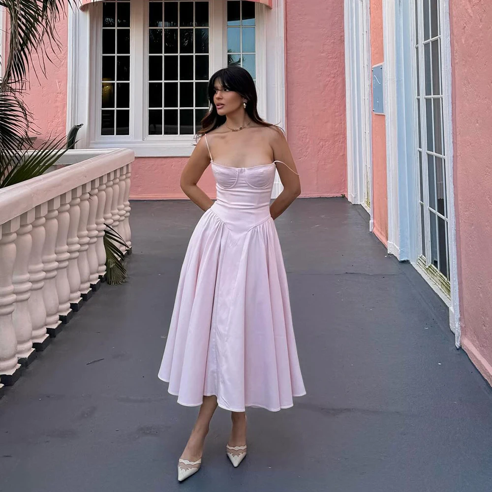 Pink Summer Dress New Arrivals Spaghetti Strap Elegant Midi Dress Sexy Women's Clothing