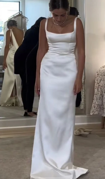 Sheath/Column Straps Floor-Length Wedding Dresses