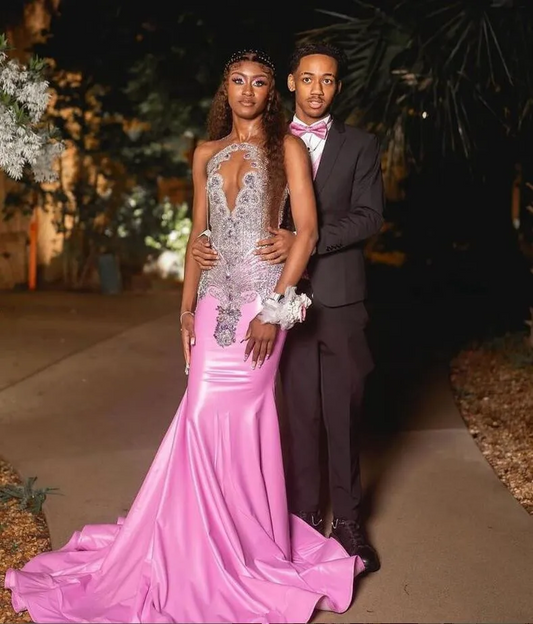 Pink Long Sparkly Mermaid Prom Birthday Gala Dresses Luxury Diamond Gillter Evening Ceremony Dress