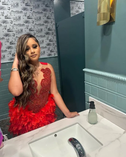 Red Luxury Short Prom Homecoming Dresses Sparkly Diamond Crystal Feather Birthday Party Gown