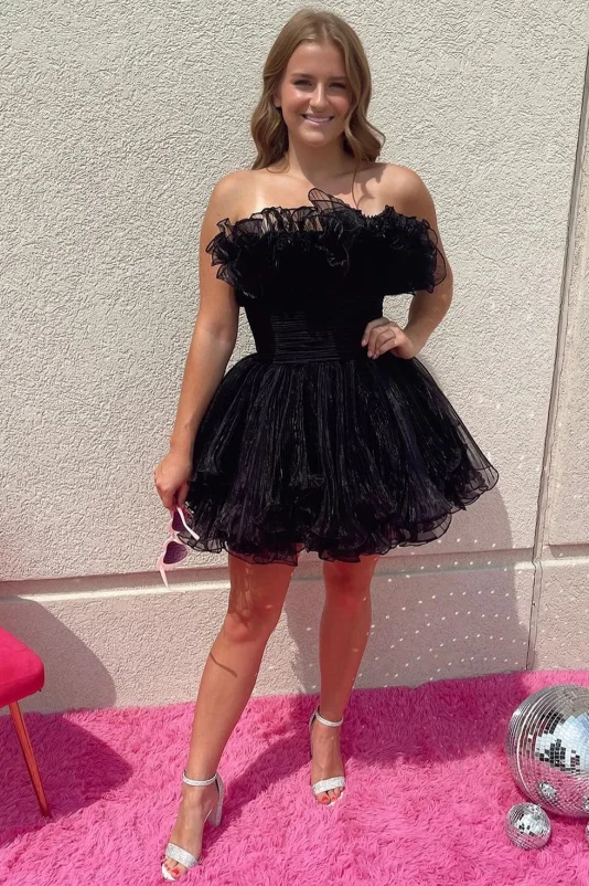 Strapless Organza Prom Dresses Elegant Sleeveless Empire Waist Evening Dress