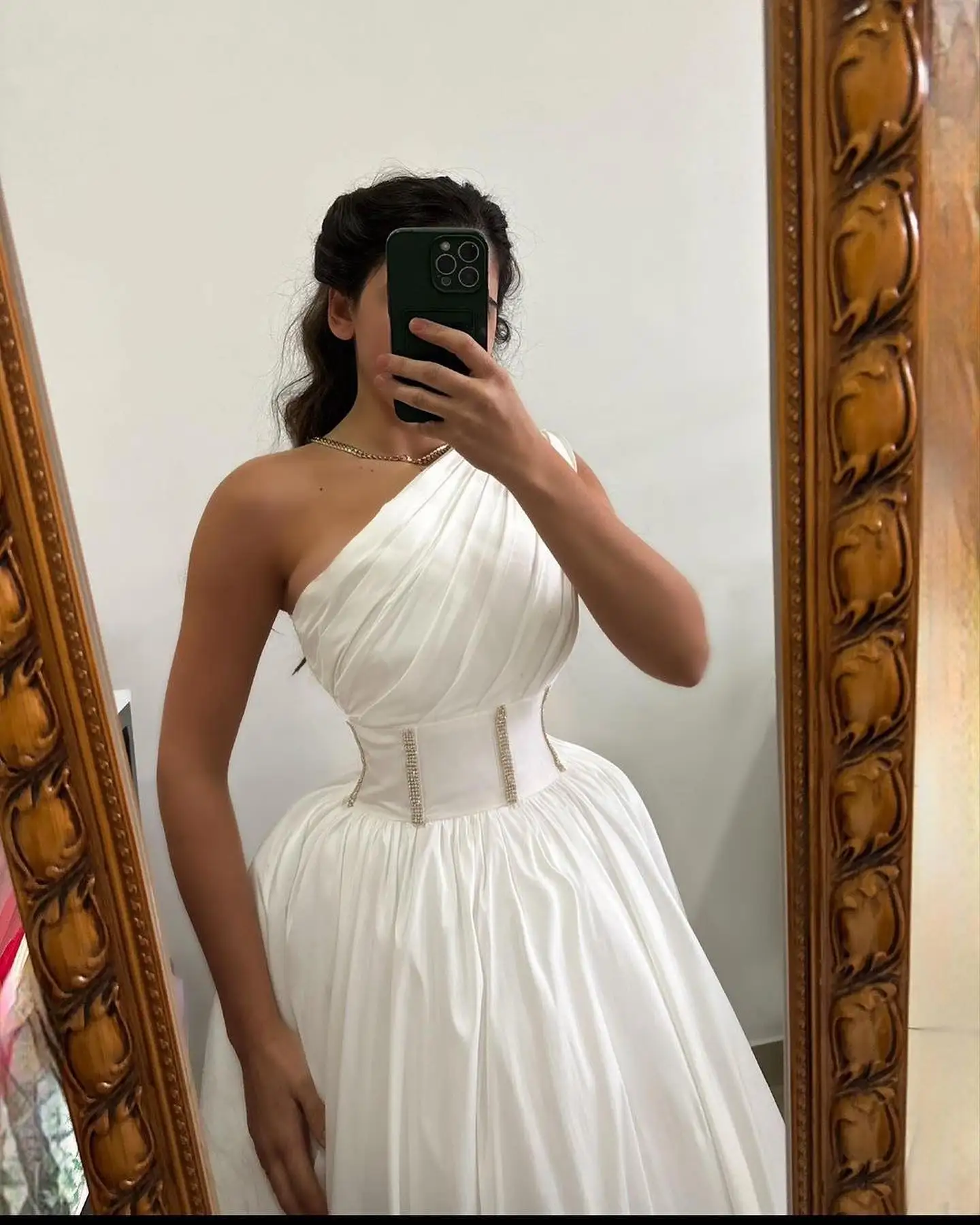 Elegant One-Shoulder Evening Dress with Sequines A-Line Ruched Tea Length Satin Prom Dress High Quality