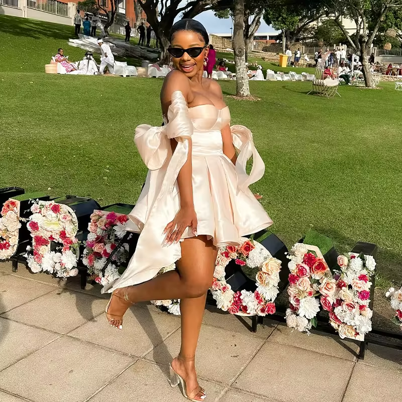 Short Prom Dresses for Black Girls Sweet Heart Mini Big Bow Matric Dance Graduation Birthday Party Homecoming Dress