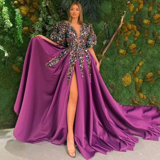 Sexy Sequins Dress Woman V-neck Banque Fashion Gothic Split Long Skirts Party Clothes Ball Gown Dresses for Women