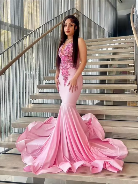 Light Pink Light Luxury Cocktail Dresses New Diamonds Beaded Sequins Prom Dresses Black Girls Applique