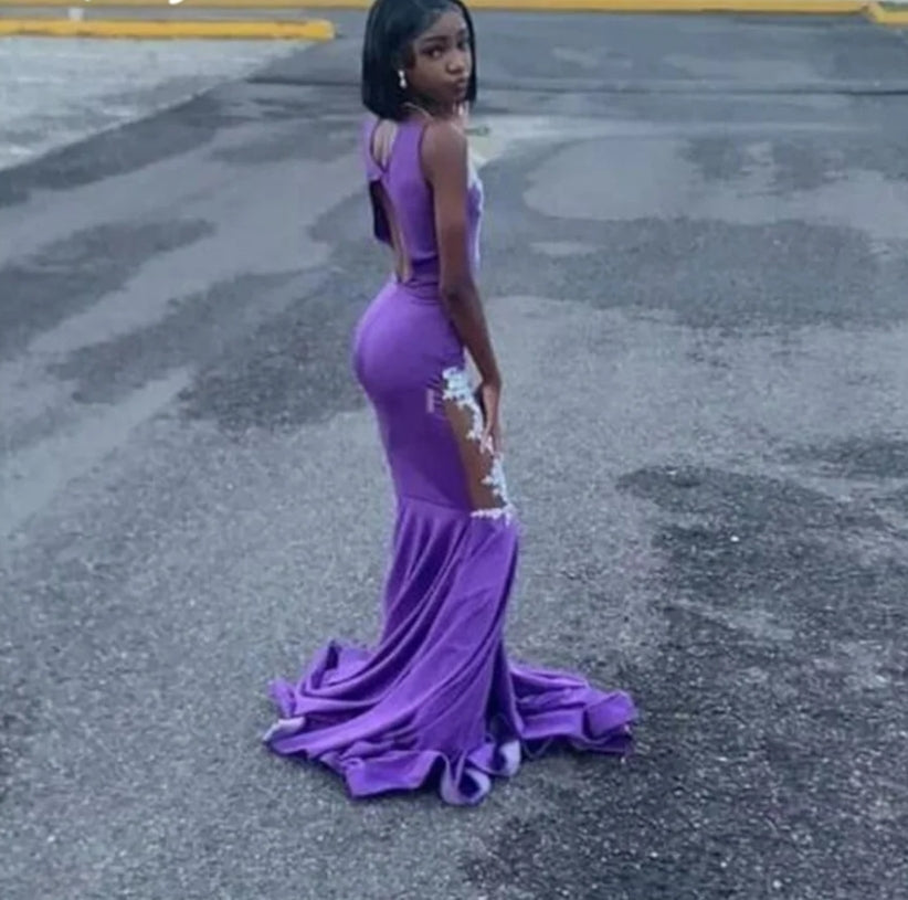 Chic Purple Black Girls Prom Dresses With Lace Velvet Open Back Nigeria Mermaid Evening Dress Aso Ebie Formal Dinner Customized