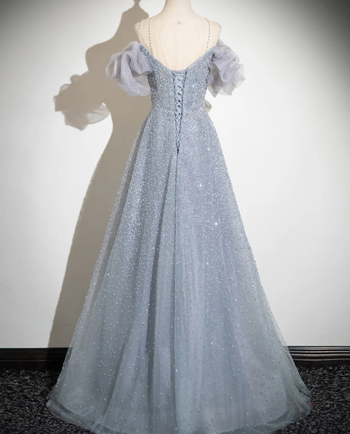 Bule Off the Shoulder Tulle Long Prom Dress,Sparkly Blue Gown,Fairy Prom Dress,Wedding Party Gowns,Formal Evening Dress,Evening Prom Dress