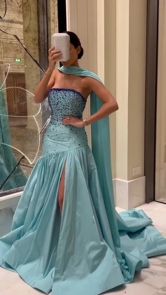 Strapless Prom Dresses A-Line Plus size Formal Dress Sleeveless Evening Gown Beading Open Leg Party Gowns customized 2025