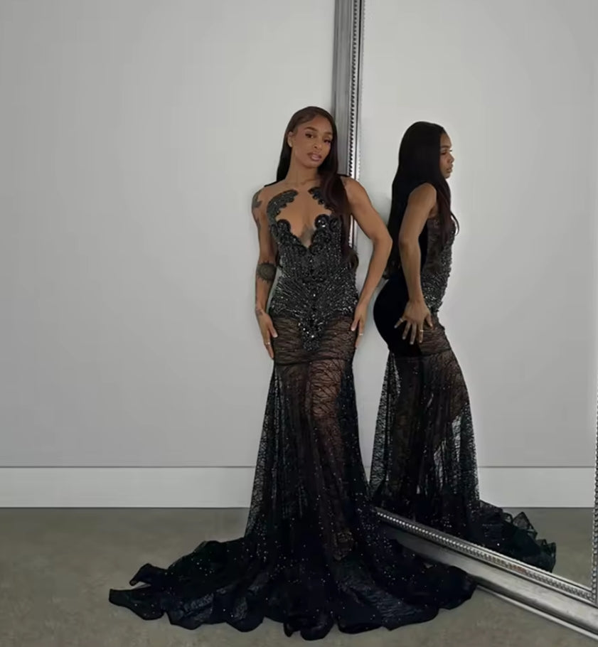 Customized Red Prom Dresses 2025 See Through Rhinestone Party Gowns Sequin Homecoming Dress Back Girls Vestidos De Gala