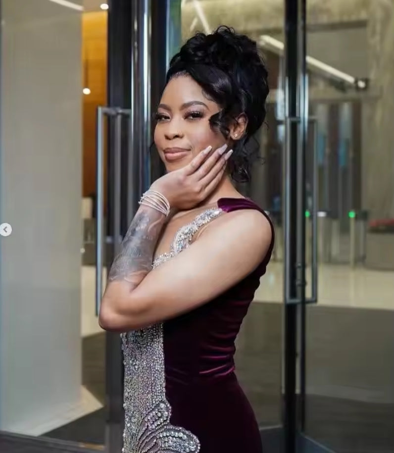 Grape Purple Velvet Sparkly Prom Ceremony Party Dresses for Black Girl Luxury Diamond Crystal Long Evening Birthday Gala Dress