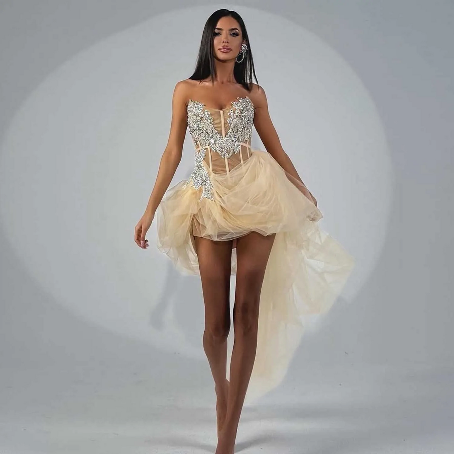 Pretty Champagne Short Prom Gown 2025 Party Dresses Beaded Lace Soft Tulle Formal Occasion Dress Custom Party Night Dress Corset