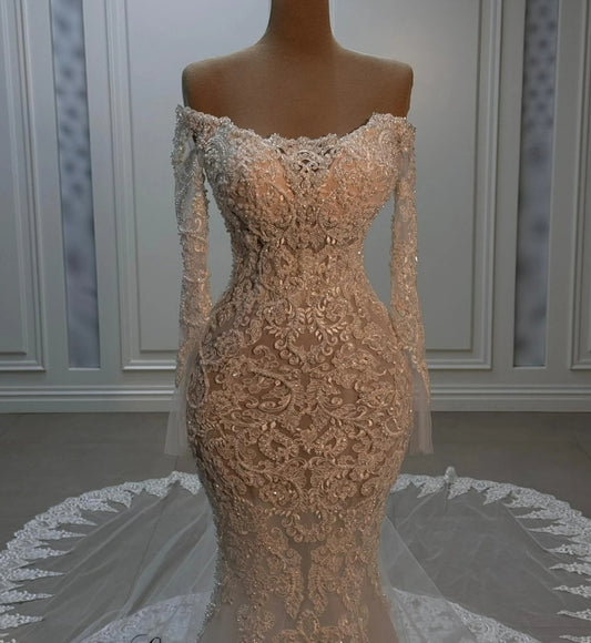 Ivory Beaded Lace Wedding Dresses For Women 2025 Off Shoulder Elegant Wedding Gowns Mermaid Garden Bridal Gown Vestidos De Novia