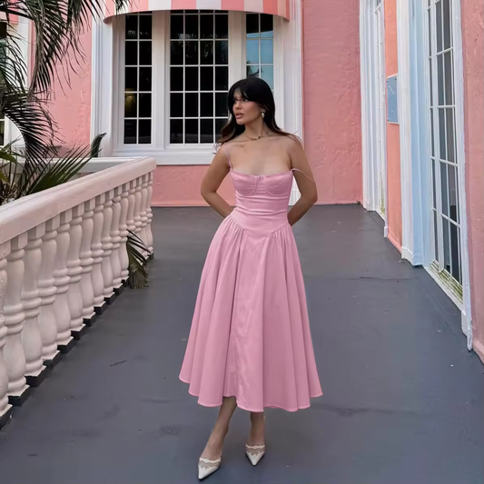 Pink Summer Dress New Arrivals Spaghetti Strap Elegant Midi Dress Fit and Flare Dress Sexy Women's Clothing