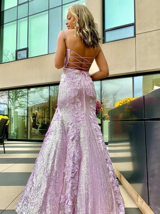 Sweetheart Neck Backless Mermaid Purple Long Prom Dresses