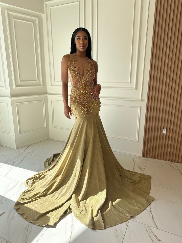 Gold Glitter Rhinestone Dress