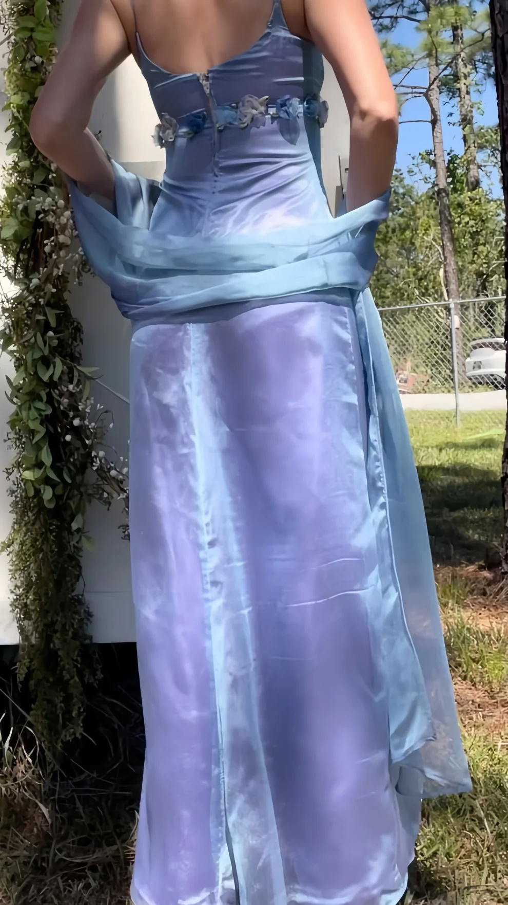 Chic Sheath Blue Lilac Long Prom Dresses Floral Evening Party Gown