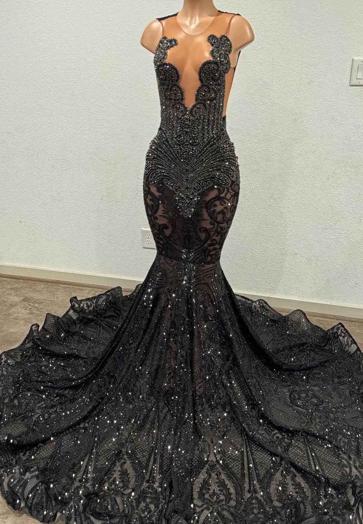 Deep V-Neck Appliques Beaded Mermaid Prom Dress for Black Girls – Flora