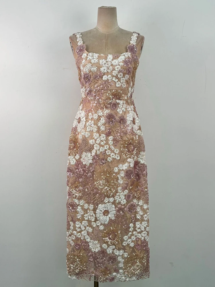 Elegant Dress Slim Flower Sequins Patchwork Lace Slim Long Women's Evening Party Dresses 2026 Summer New Fashion