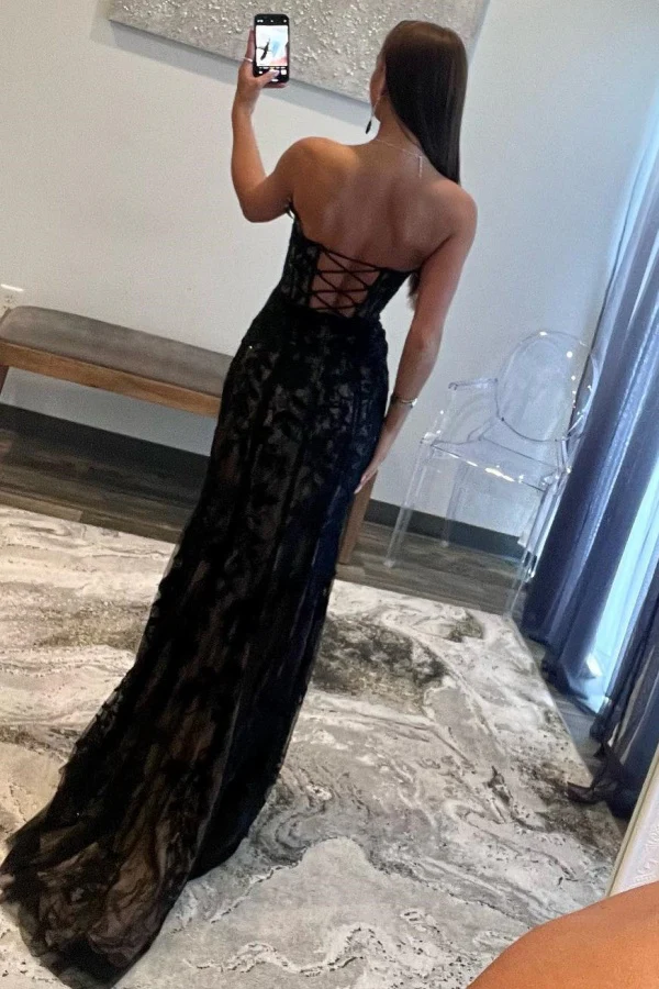 Elegant & Classic Sheath Sweetheart Neck Sleeveless Pleated Fully Lace Prom Party Dress High Side Slit and Train Lace Up Formal Evening Gown