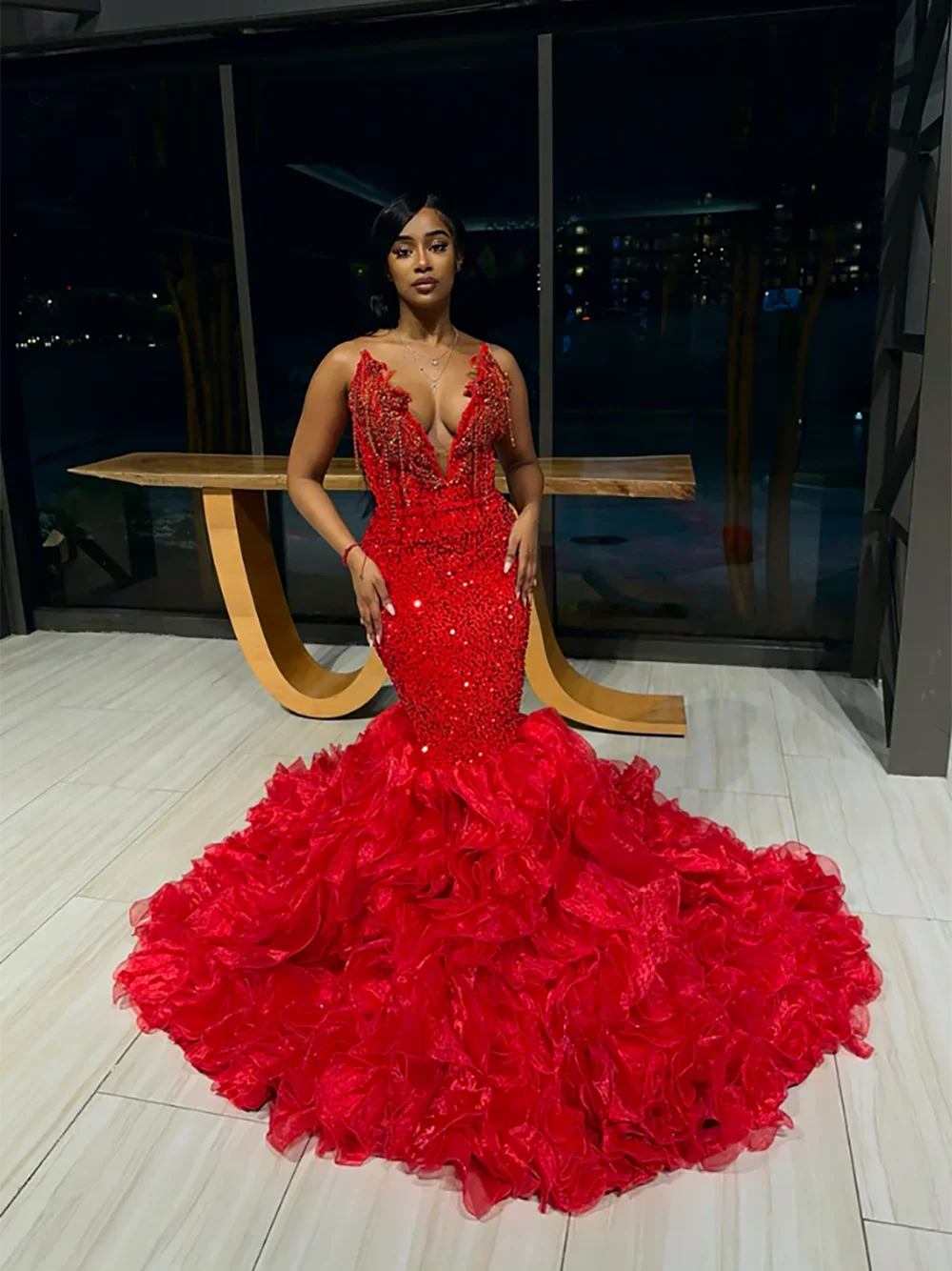 Hand Make Crystal Tassels Red Sweetheart Luxury Prom Dresses Black Girls Baddie Dresses For Birthday African