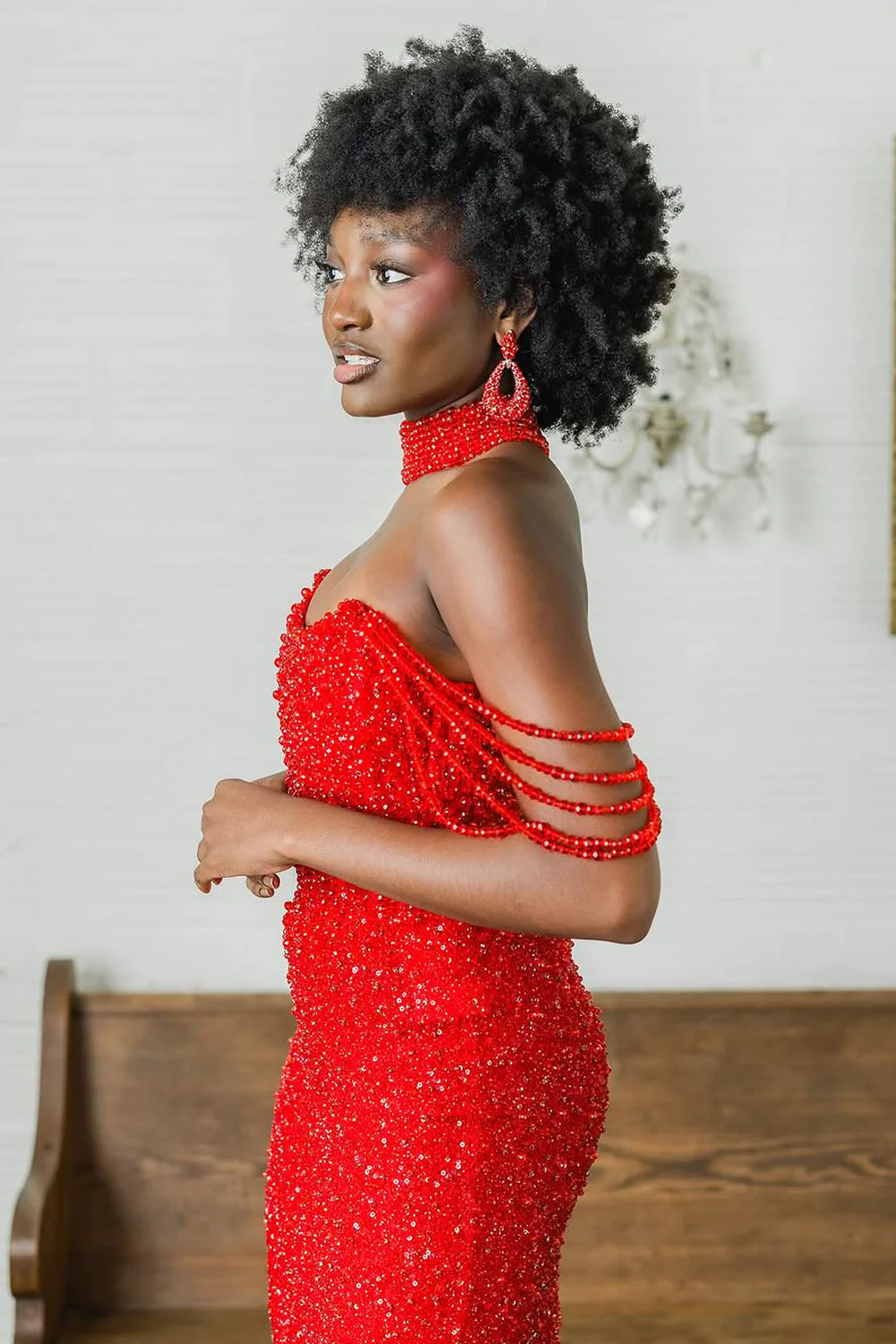 Mermaid Off the Shoulder Red Sequins Long Prom Dresses with Slit