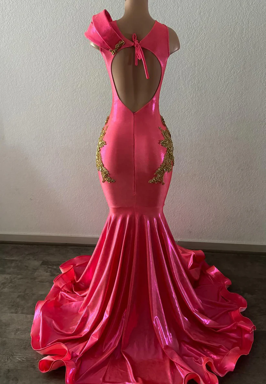 Mermaid V-Neck Beaded Pleated Prom Dress for Black Girls