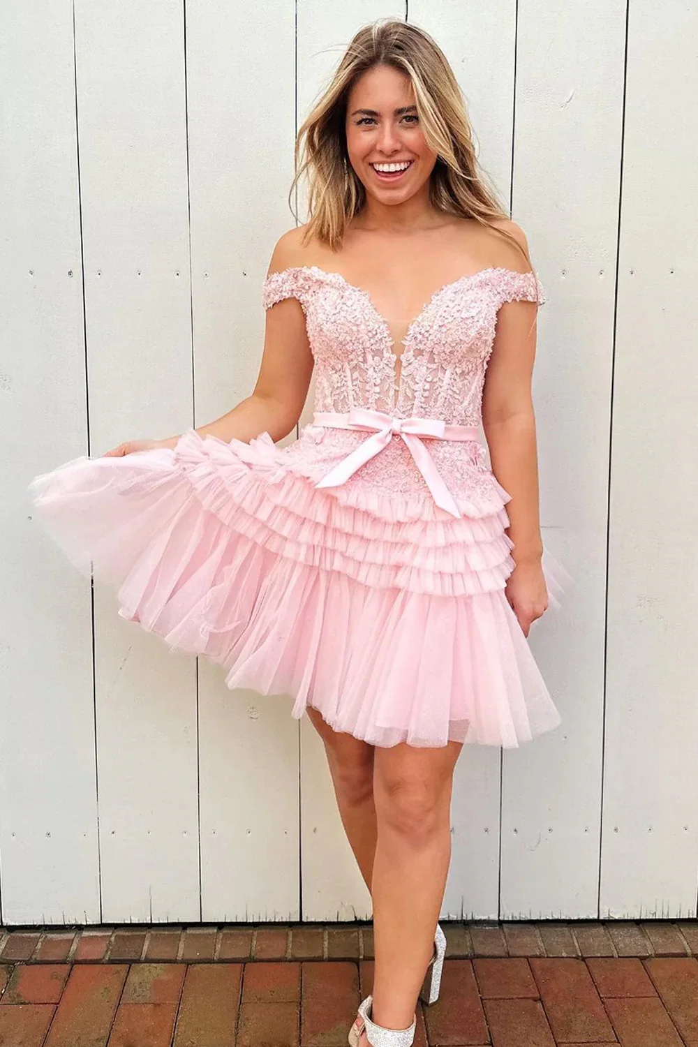 Princess Off the Shoulder Fuchsia Short Homecoming Dress with Ruffles