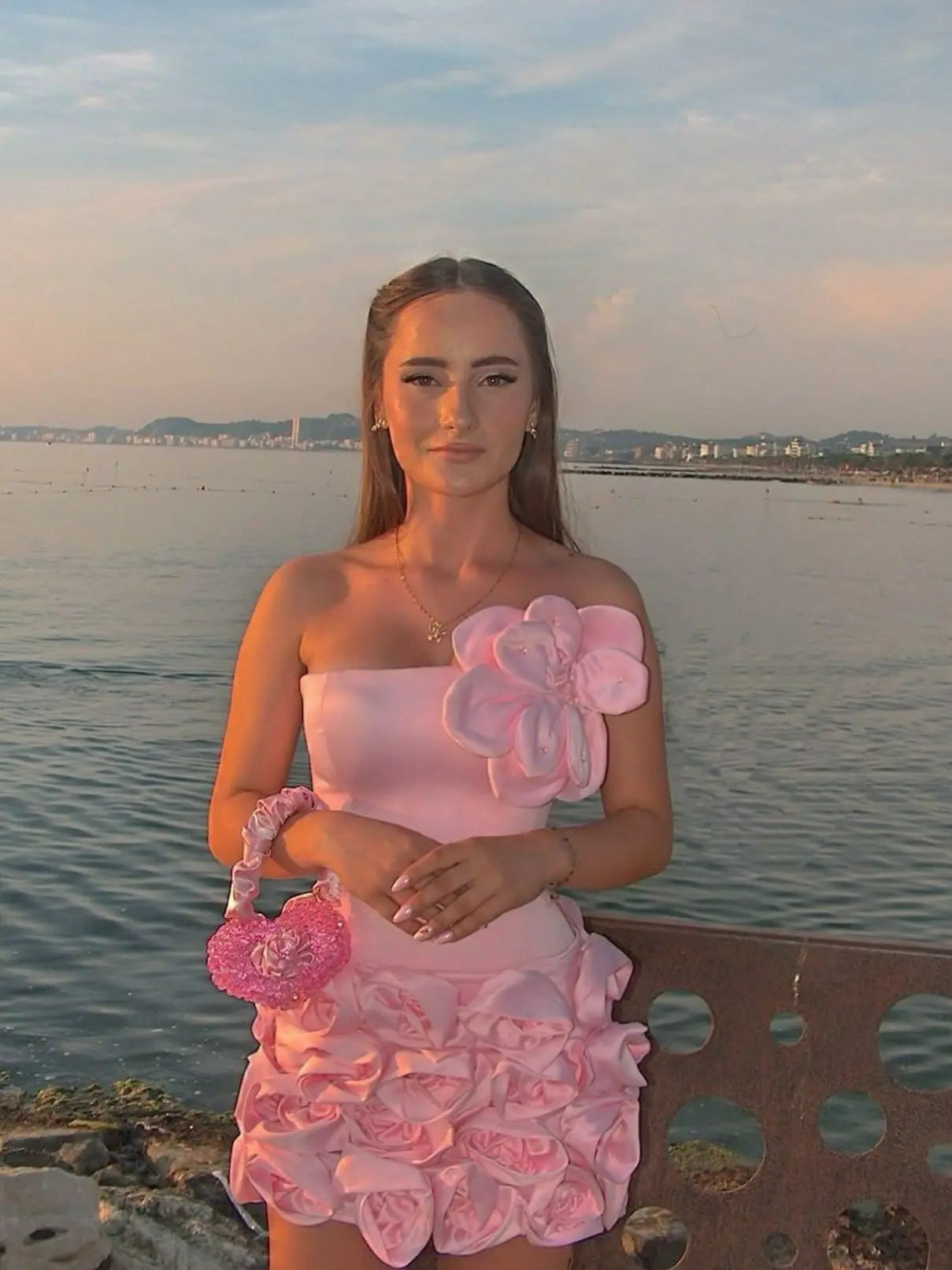 Chic Pink Rose Flowers Mini Dress Handmade 3D Floral Prom Party Dresses Hot Sale Wedding Guest Gown Birthday Party Night Dress