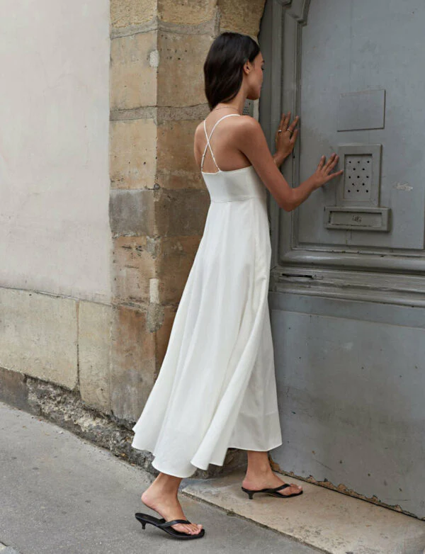 Simple White Spaghetti Straps Sleeveless Ankle-Length Prom Dresses