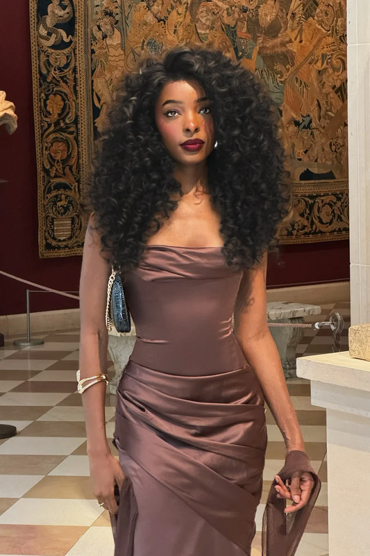 Stylish Mermaid Strapless Brown Long Party Dress with Ruched