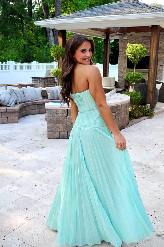 Stylish Sheath Sweetheart Long Pleated Satin Prom Dress with Slit