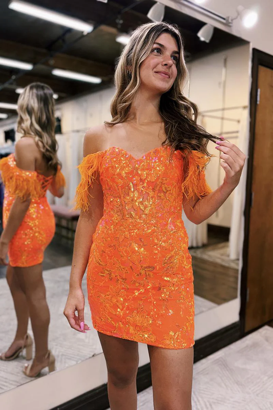 Sweetheart Hot Pink Sequins Short Homecoming Dress with Feather