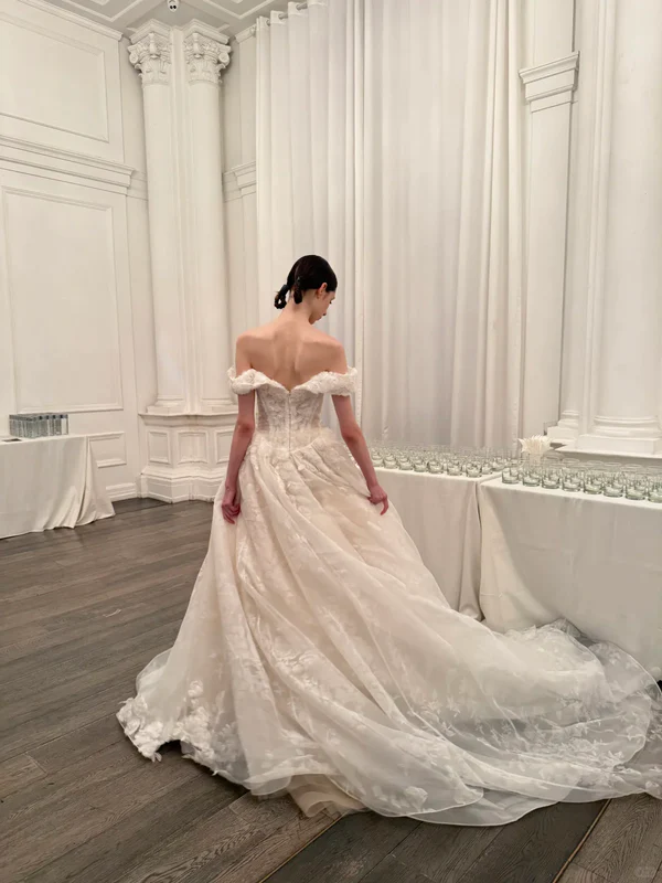 Sweety Ball Gown Off the Shoulder White 3D Floral Tulle Wedding Dress