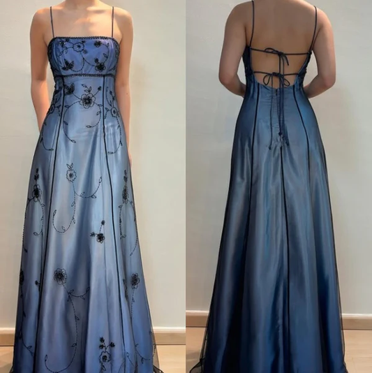 Vintage Blue Gradient Empire Prom Dresses Backless Romantic Beaded Evening Dresses Guest Dresses