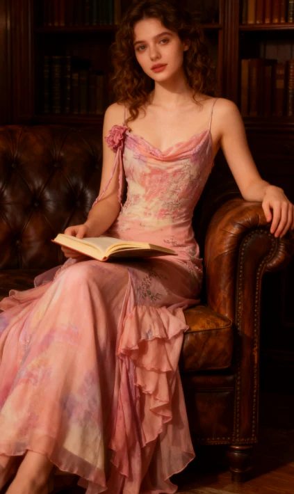 Vintage Pink Spaghetti Strap Mermaid Party Dresses Fairytale Chiffon Beaded Long Prom Dresses