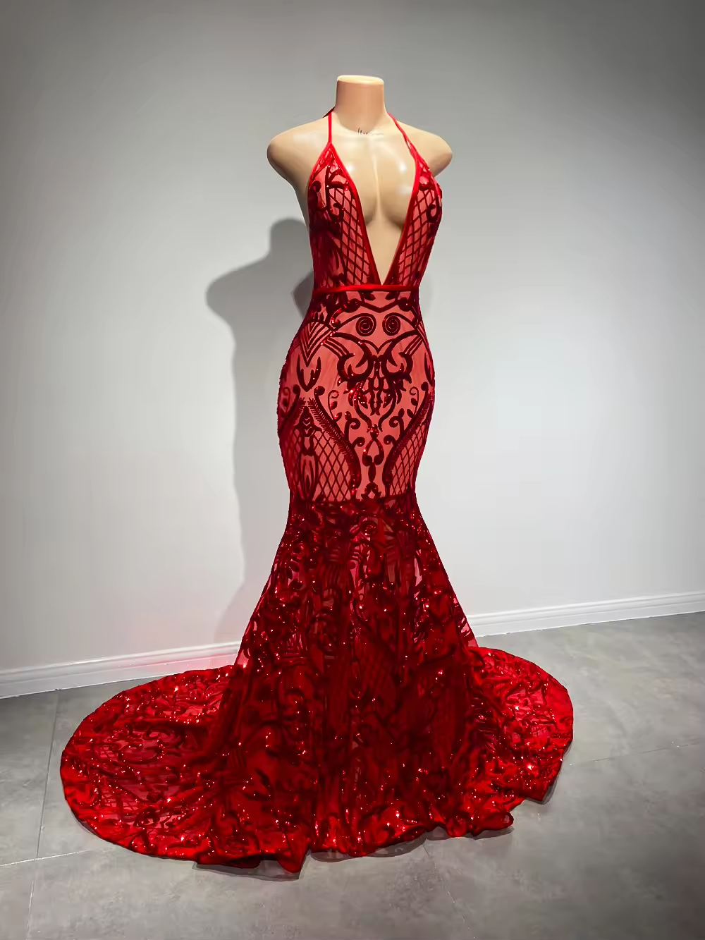Long Sexy Prom Dress 2025 Halter Mermaid Style Backless Sparkly Red Sequin Black Girls Prom Gala Gowns
