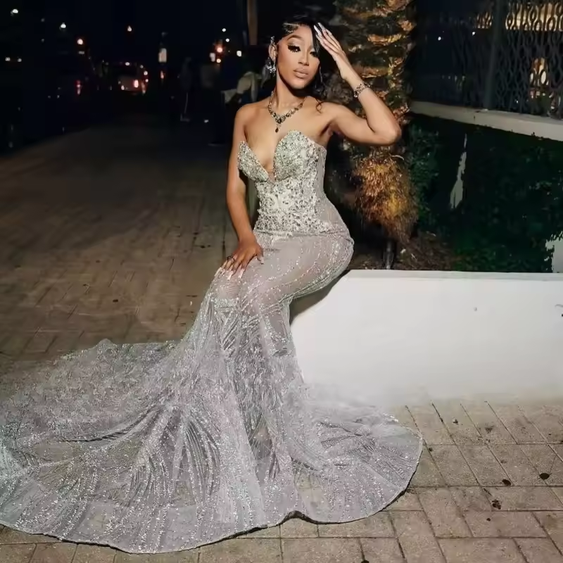 Luxury Crystal Prom Dresses With Cloak 2025 Black Girls Beading Mermaid Party Gowns See Through African Evening Dress Customized